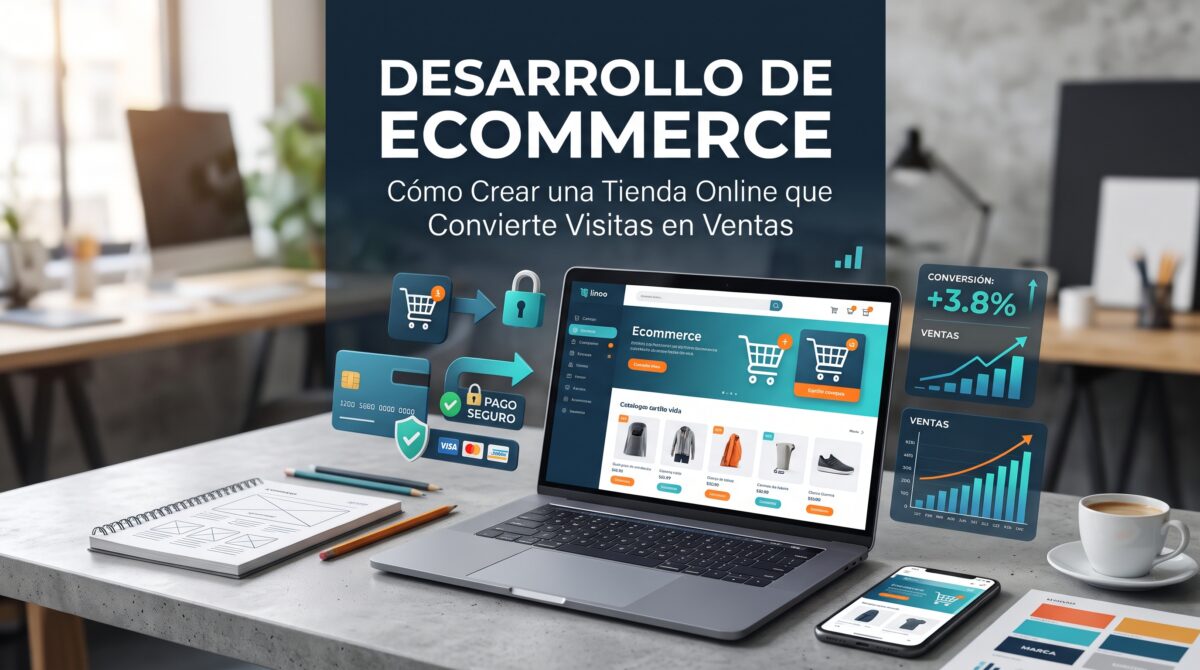 Diseño editorial de desarrollo de ecommerce mostrando una tienda online optimizada para convertir visitas en ventas.